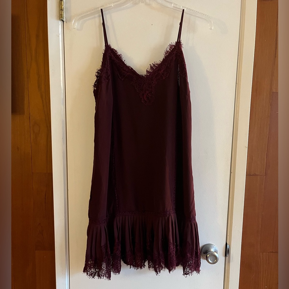 Gold Hawk Pleated Lace Silk Dress - Picture 2 of 6